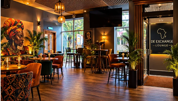 Dining concept with African artwork and inviting table seating